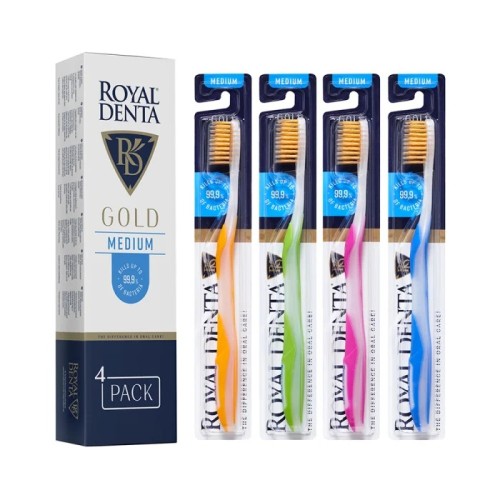 Gold Medium Vidutinio kietumo dantų šepetėlių rinkinys su aukso nanodalelėmis, 4vnt