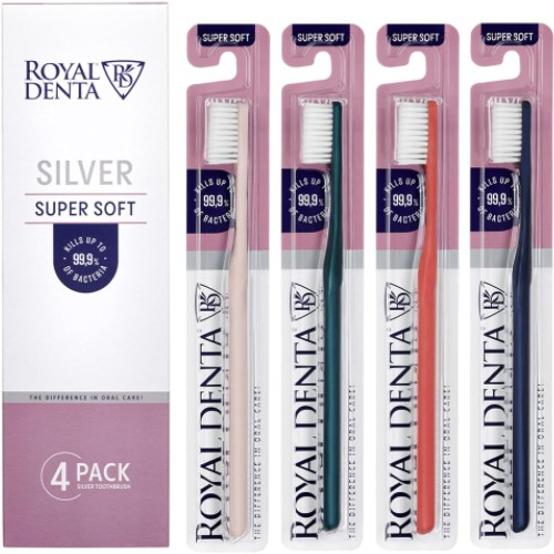 Silver Super Soft Toothbrush Itin minkštų dantų šepetėlių su sidabro nanodalelėmis rinkinys, 4vnt