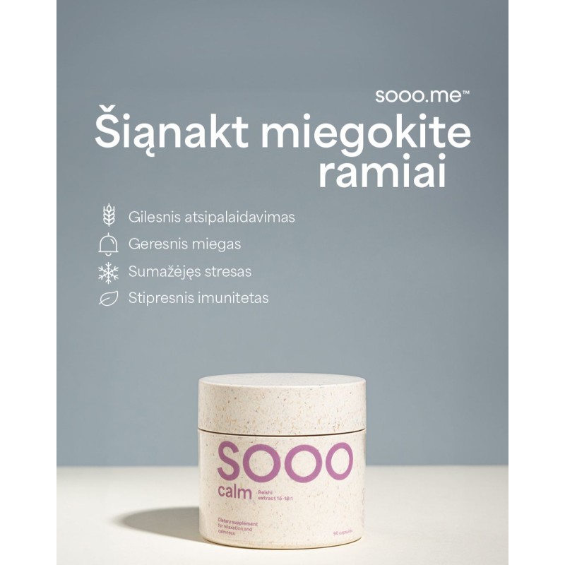 SOOO calm: Reishi ekstraktas 15-18:1, 90 kapsulių