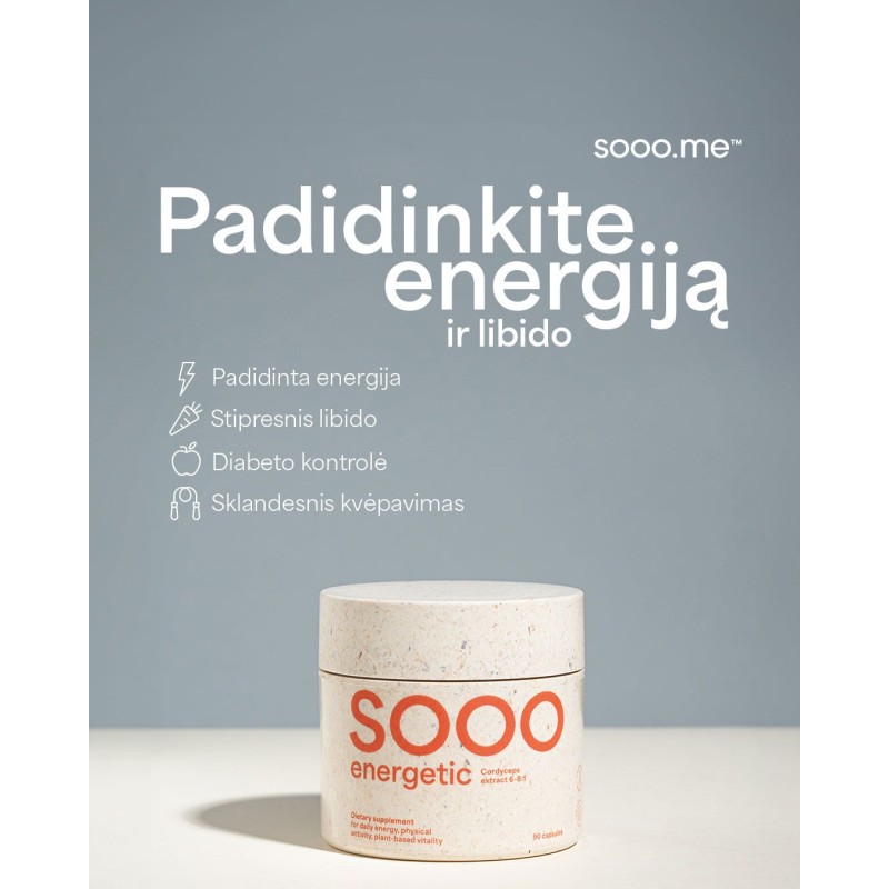 SOOO energetic: Cordyceps ekstraktas 6-8:1 (papildymas), 90 kapsulių