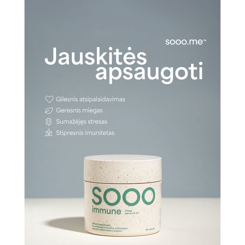 SOOO immune: Chaga ekstraktas 9-11:1 (papildymas), 90 kapsulių