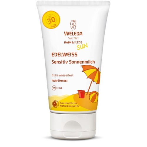 Edelweiss Sensitiv Sonnenmilch Natūralus apsauginis losjonas nuo saulės kūdikiams ir vaikams SPF 30, 150 ml 