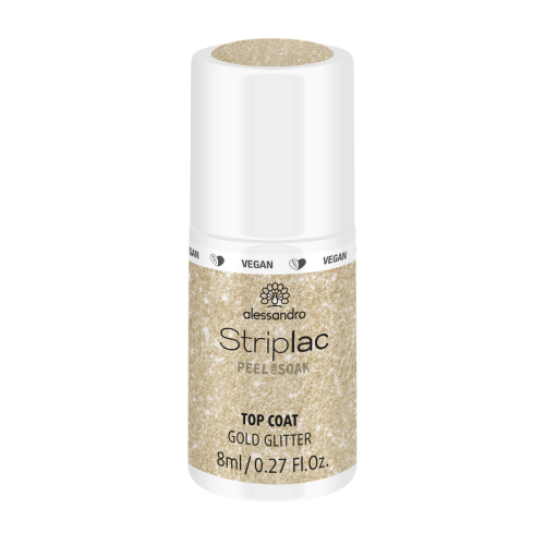 Striplac Top Coat Gold Glitter Viršutinis sluoksnis su auksiniais blizgučiais, 8ml
