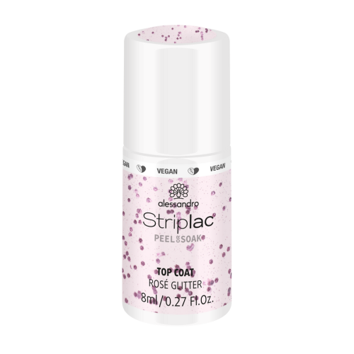 Striplac Top Coat Rose Glitter Viršutinis sluoksnis su rausvais blizgučiais, 8ml