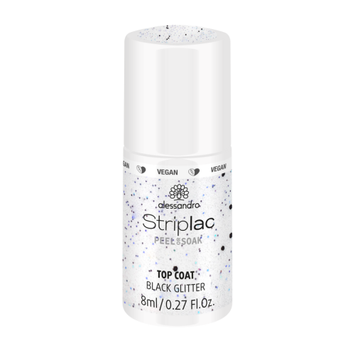Striplac Top Coat Black Glitter Viršutinis sluoksnis su juodais blizgučiais, 8ml
