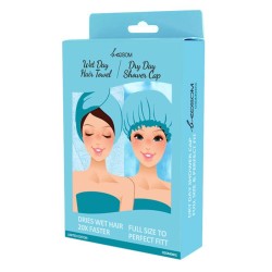 Shower Cap & Hair Towel Aquamarine Dušo kepurė ir turbanas plaukams, 1vnt 