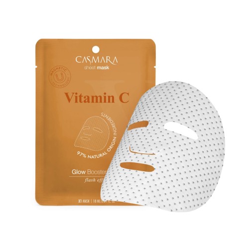 Casmara Glow Booster Sheet Mask Vitamin C Skaistinamoji veido kaukė su vitaminu C, niacinamidu ir magnetine technologija, 1 vnt.
