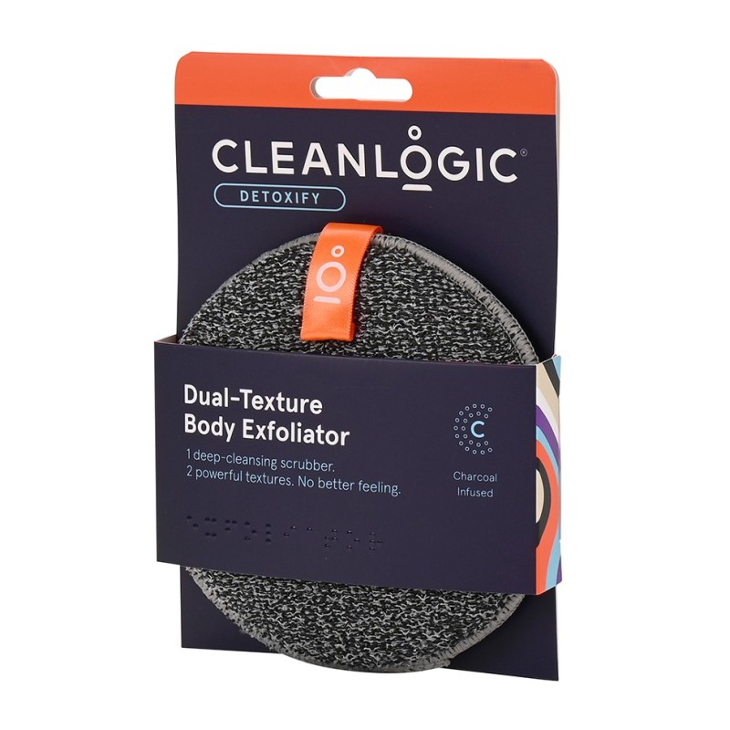 Dual-Texture Body Exfoliator Detoxify Dvipusė kūno šveitimo kempinė su anglimi, 1vnt