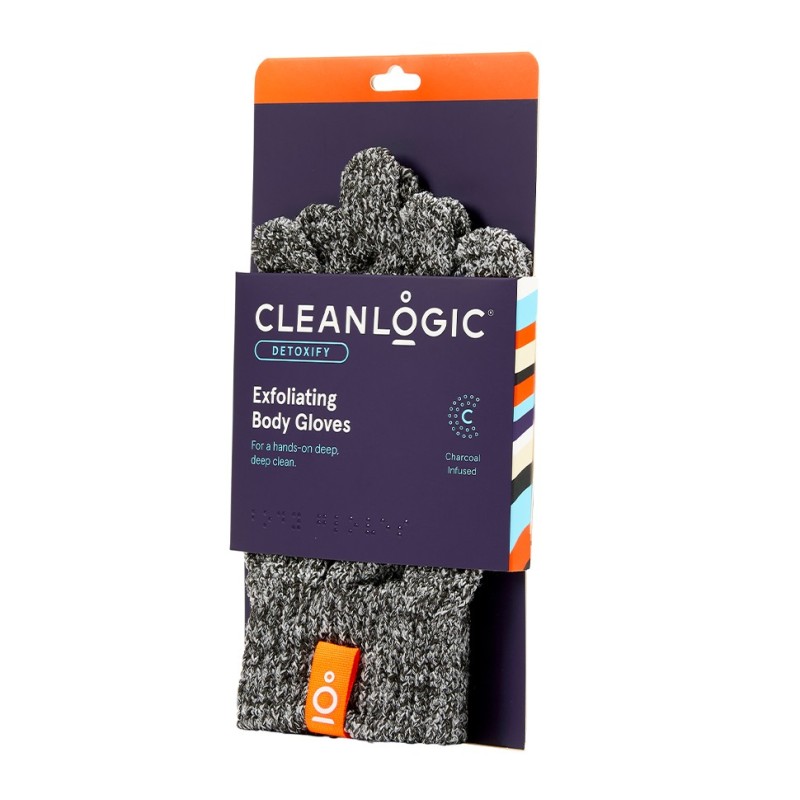 Exfoliating Body Gloves Detoxify Šveičiamosios pirštinės kūnui su anglimi, 1 pora