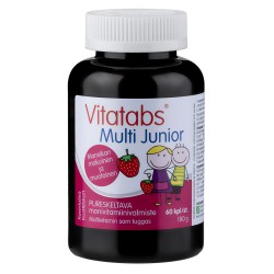 Vitatabs Multi Junior Kramtomi braškių skonio vitaminų guminukai vaikams, 60vnt 