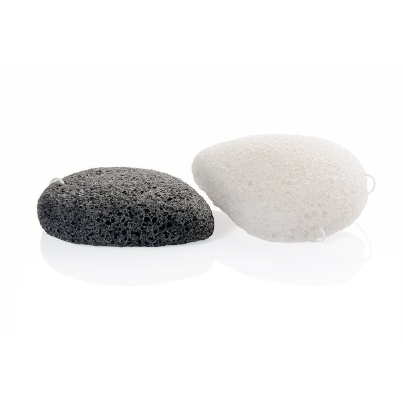Veido kempinėlė Konjac Sponge (balta/juoda), 2 vnt.