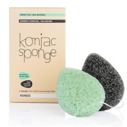 Veido kempinėlė Konjac Sponge (žalia/juoda), 2 vnt. 