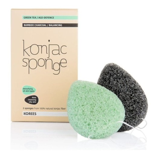 Veido kempinėlė Konjac Sponge (žalia/juoda), 2 vnt.