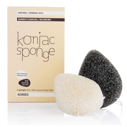 Veido kempinėlė Konjac Sponge (balta/juoda), 2 vnt.