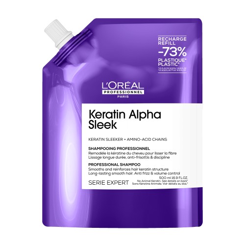 Keratin Alpha Sleek Shampoo Refill Glotninamojo šampūno papildymas, 500ml