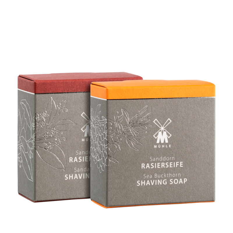 Shaving Soap Duo Sea Buckthorn & Sandalwood Skutimosi muilų rinkinys, 2x65g