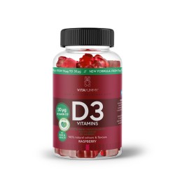 D3 Vitaminai guminukai su vitaminu D3, aviečių skonio, 60 vnt. 