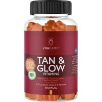 Tan & Glow Vitamins Multivitaminai su kurkuminu ir beta karotinu tolygiam ir švytinčiam įdegiui, tropinių vaisių skonio, 60 vnt. 