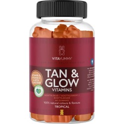 Tan & Glow Vitamins Multivitaminai su kurkuminu ir beta karotinu tolygiam ir švytinčiam įdegiui, tropinių vaisių skonio, 60 vnt. 