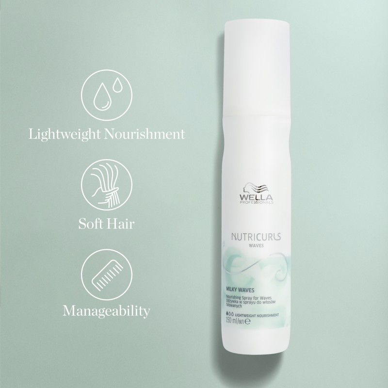 NUTRICURLS Waves Milky Waves Spray Maitinamasis purškiklis banguotiems plaukams, 150ml