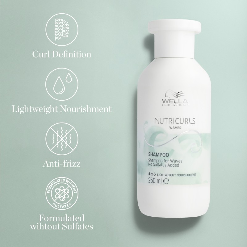 NUTRICURLS Waves Shampoo Švelnus šampūnas banguotiems plaukams, 250ml
