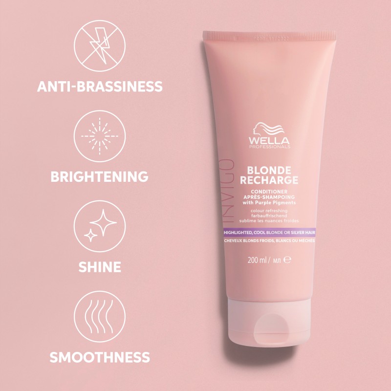 INVIGO Blonde Recharge Purple Conditioner Geltoną atspalvį neutralizuojantis kondicionerius, 200ml