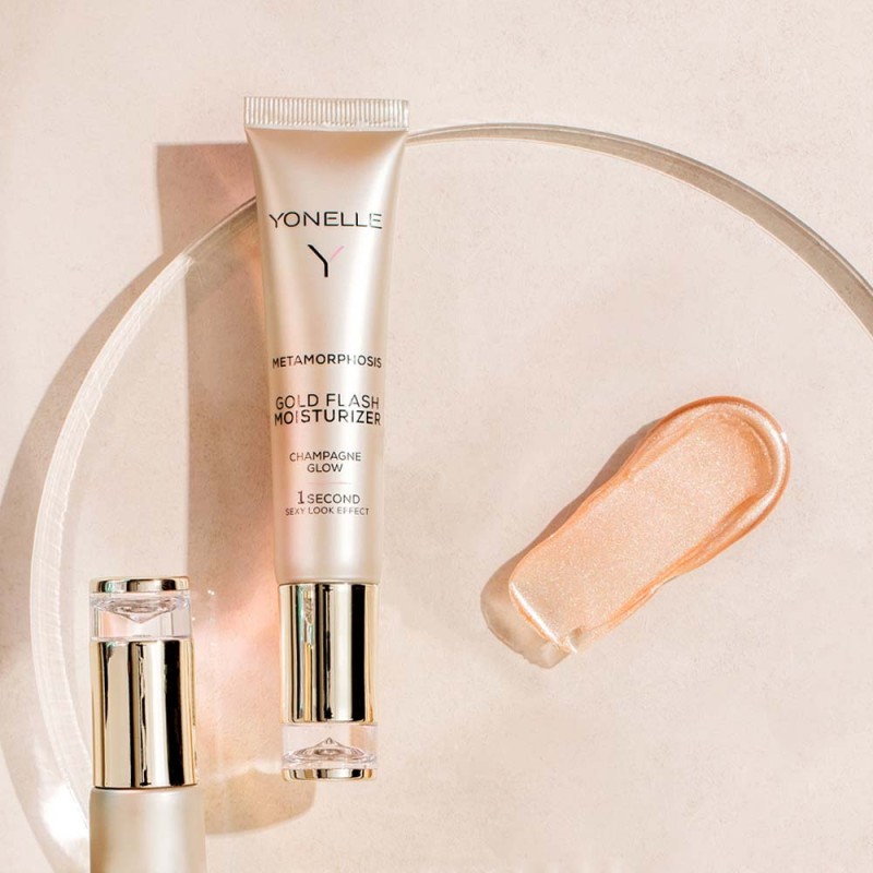 Metamorphosis Gold Flash Moisturizer Champagne Glow Spindesio suteikianti drėkinamoji veido priemonė, 25ml